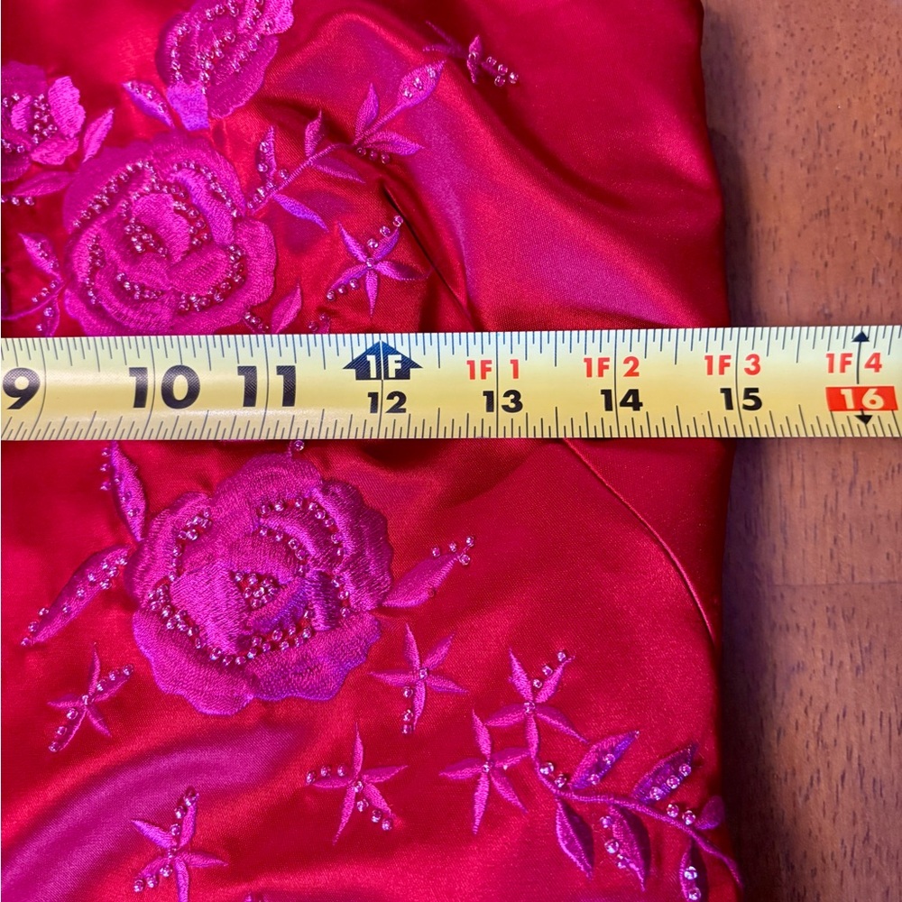 Kay Unger Red Satin Cocktail Strapless Dress Embroidered Beaded Fuchsia 2P - Picture 6 of 11